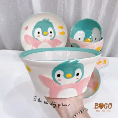 Bát Sứ Bát Ăn Cơm họa tiết nổi cánh cụt hồng