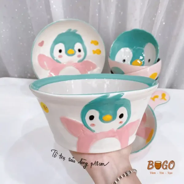 Bát Sứ Bát Ăn Cơm họa tiết nổi cánh cụt hồng