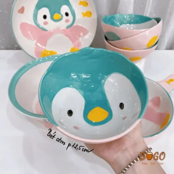 Bát Sứ Bát Ăn Cơm họa tiết nổi cánh cụt hồng