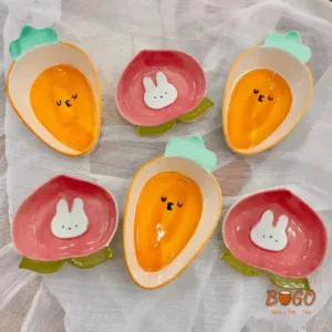 Mẫu bát đựng đồ chấm gia vị BUGO decor trang trí cực kỳ đáng yêu hoạ tiết cà rốt và đào hồng cute