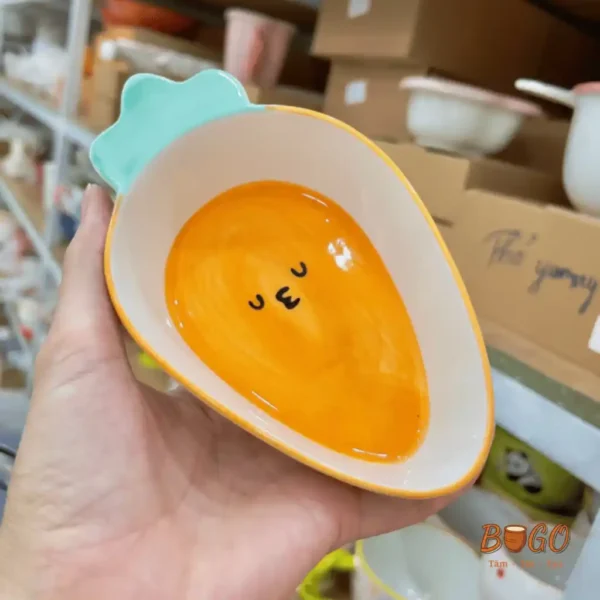 Mẫu bát đựng đồ chấm gia vị BUGO decor trang trí cực kỳ đáng yêu hoạ tiết cà rốt và đào hồng cute