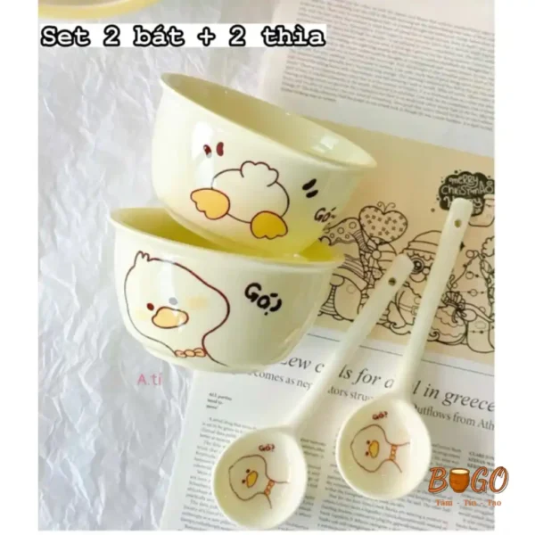 Set 2 Bát Kèm 2 Thìa Vịt Vàng Dễ Thương BUGO