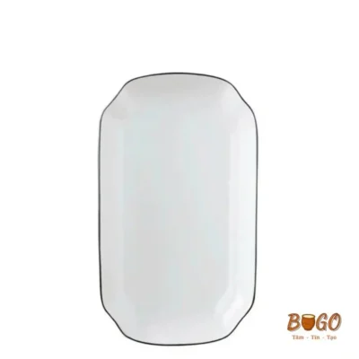 Bộ Chén Dĩa Gốm Sứ BUGO Trắng Viền Xanh và Trắng Viền Đen Cao Cấp Sáng Đẹp