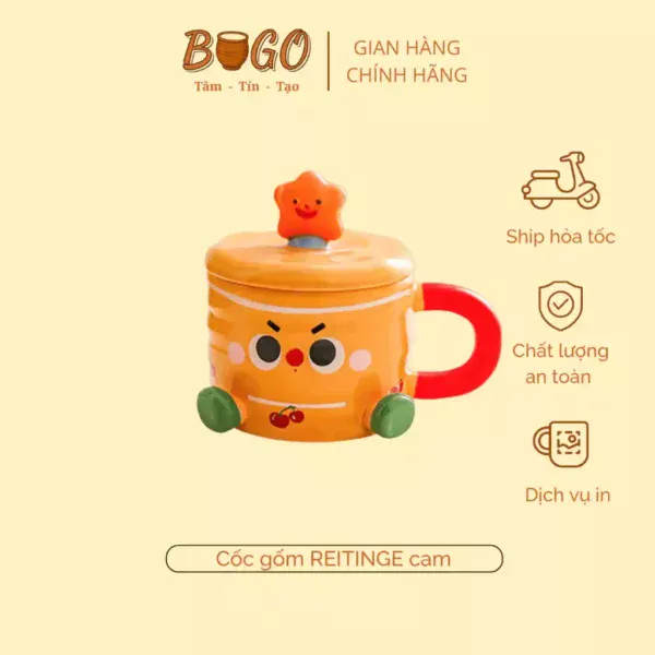 cốc sứ cam nắp sao