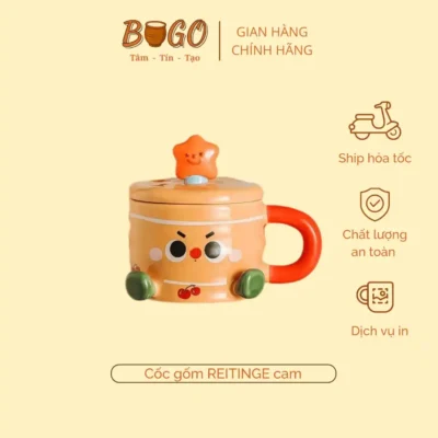cốc sứ cam nắp sao