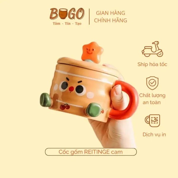 cốc sứ cam nắp sao