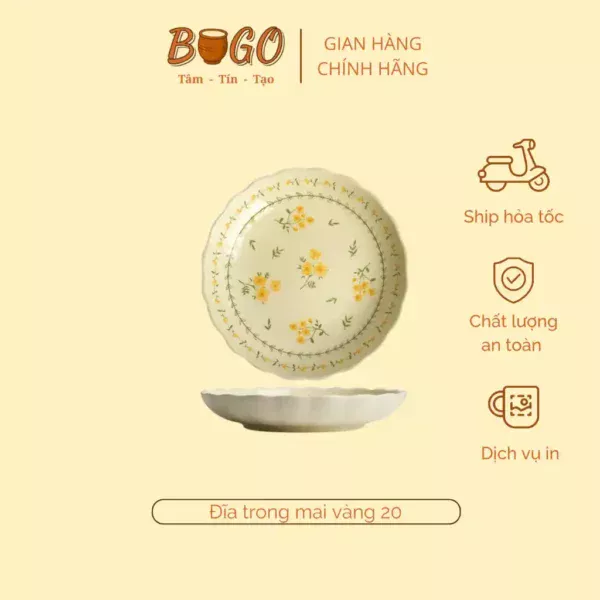 đĩa gốm sứ hoa vàng