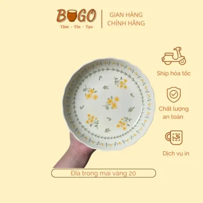 đĩa gốm sứ hoa vàng